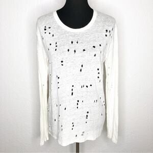 IRO Marvina ecru off white distressed hole long sleeve linen top size Small
